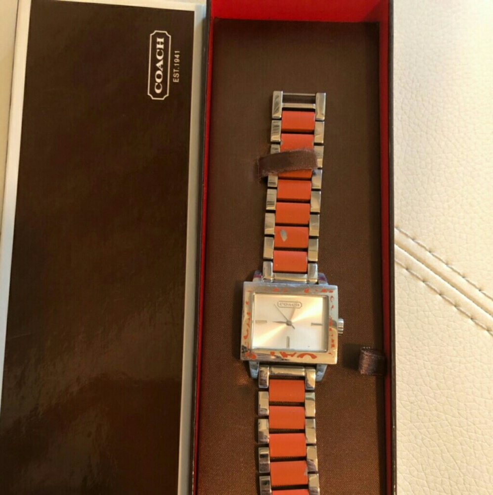 Authentic Coach Orange/Silver Monogram Watch - image 2